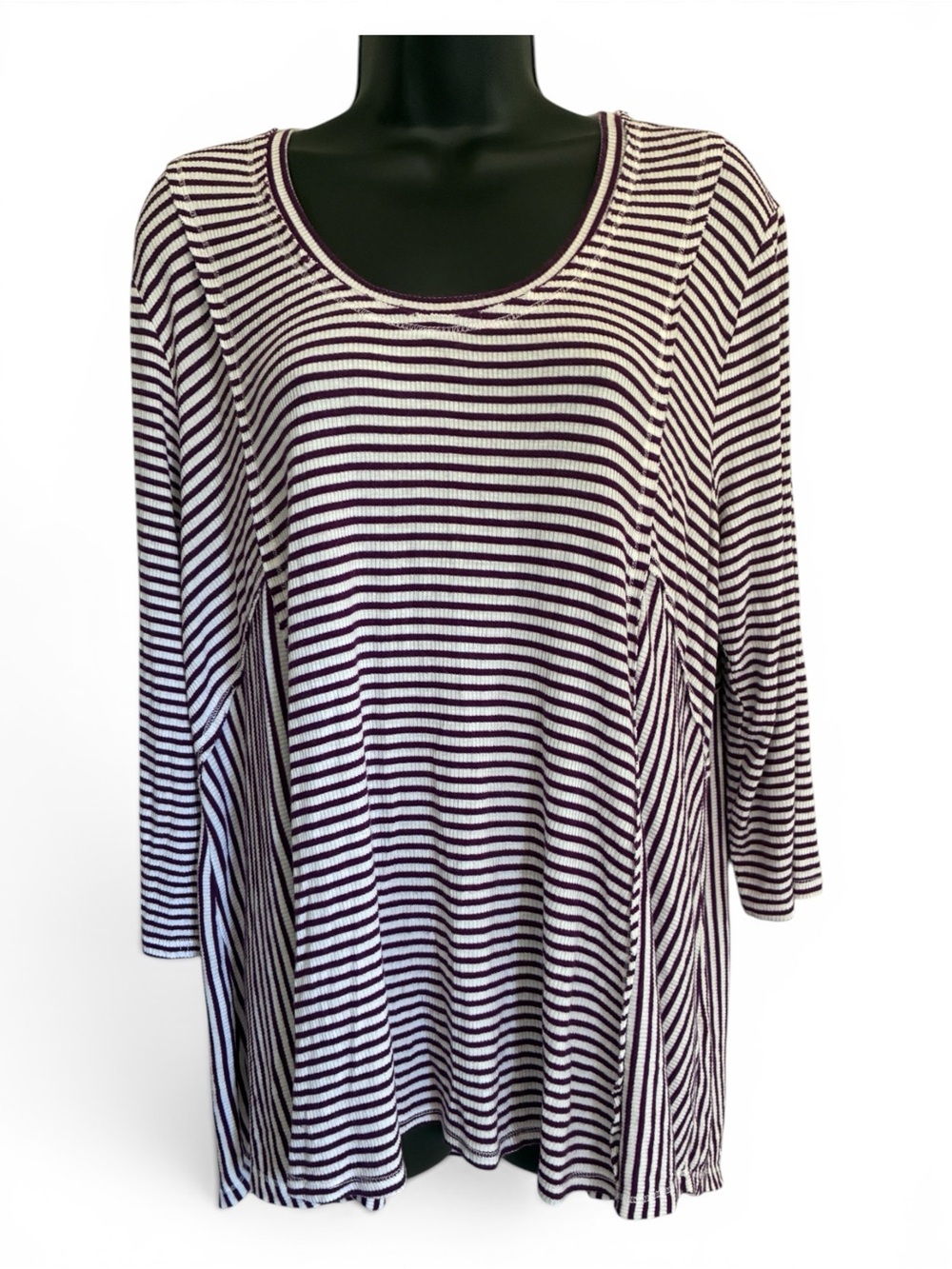 Cato Burgundy White Striped Scoop Neck Top Sz XL